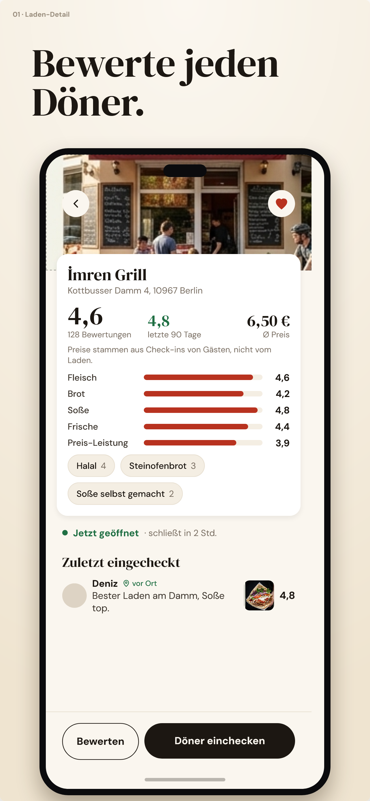 Laden-Detailseite mit Gesamtnote, 90-Tage-Note und Teilnoten
